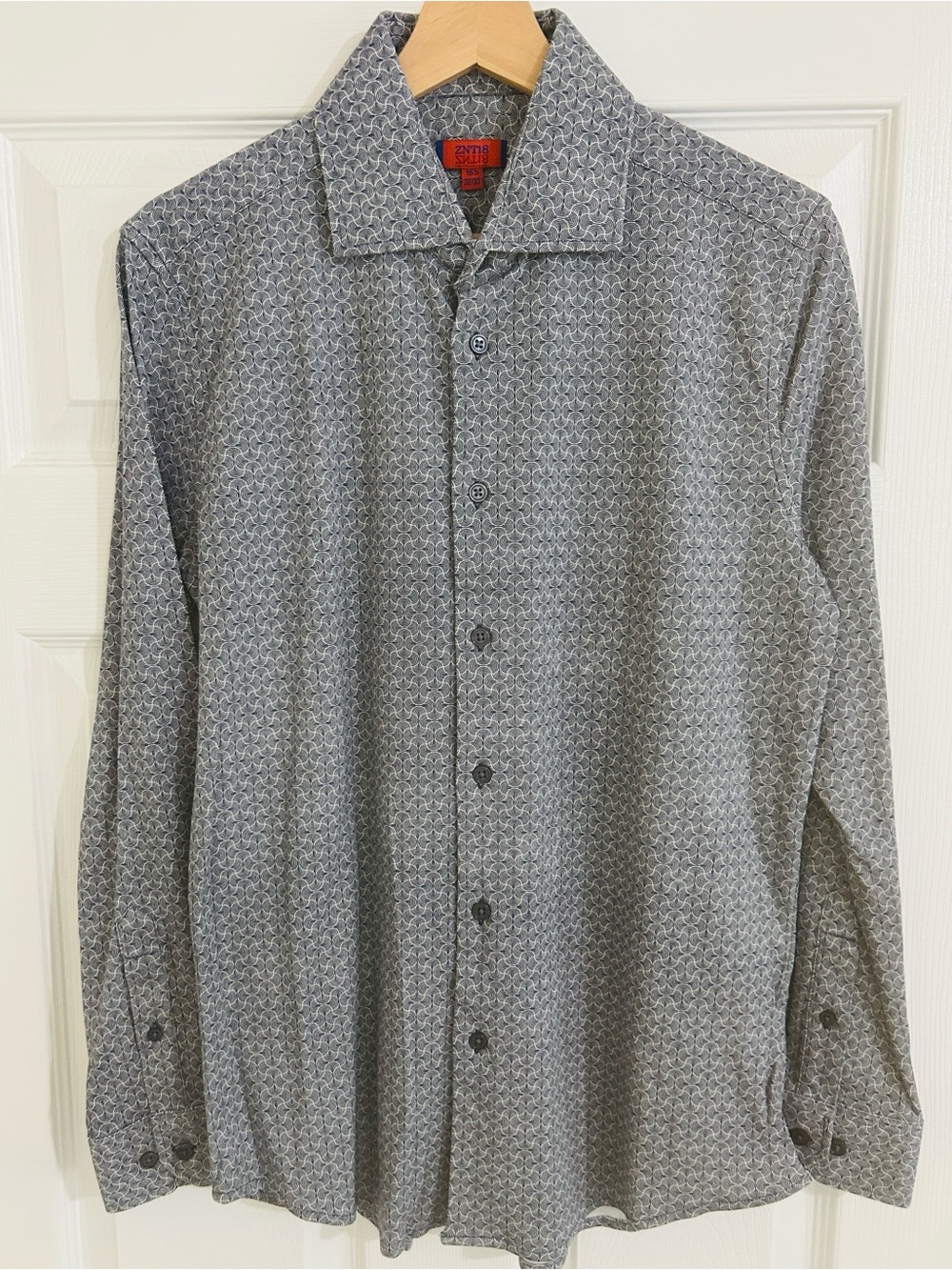 NWOT Zanetti ZNT18 Men's Blue White Geometric Wave Print Dress Shirt Size 15